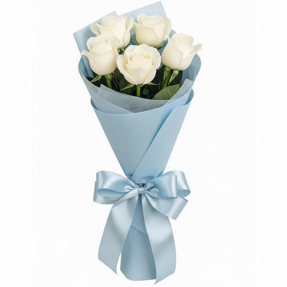 Букет 5 Белых роз Проуд в Александровское Томской области