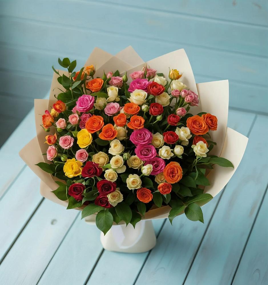 Букет Микс из разноцветных кустовых роз в Александровское Томской области