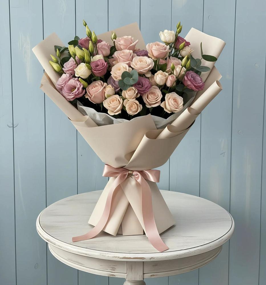 Букет цветов из: Розы и Лизиантусы в Александровское Томской области