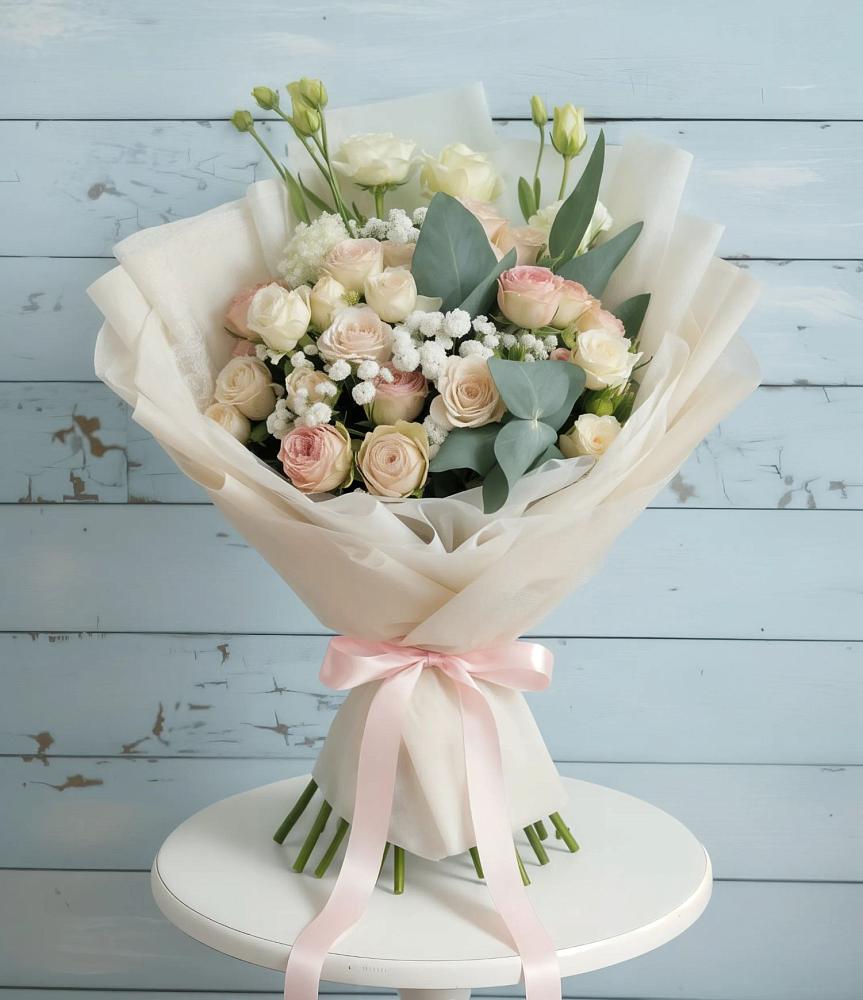 Букет цветов из: Розы и Лизиантусы в Александровское Томской области