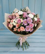 Букет цветов из:  Хризантемы, Розы и Альстромерии в Александровское Томской области